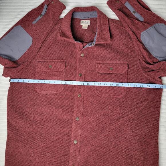LL Bean Shirt Jacket Men’s XL Red Snap Fleece Shacket Elbow Patches Gorpcore - Picture 5 of 9
